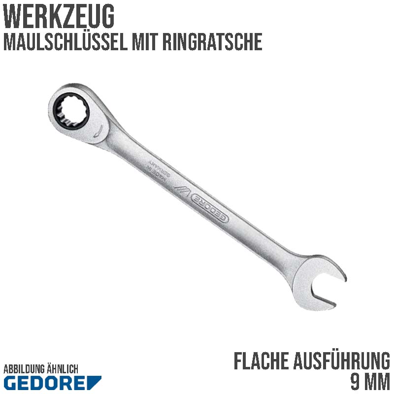 9 mm Ring Maul Schlüssel Ratsche Vanadium Stahl verchromt Gedore