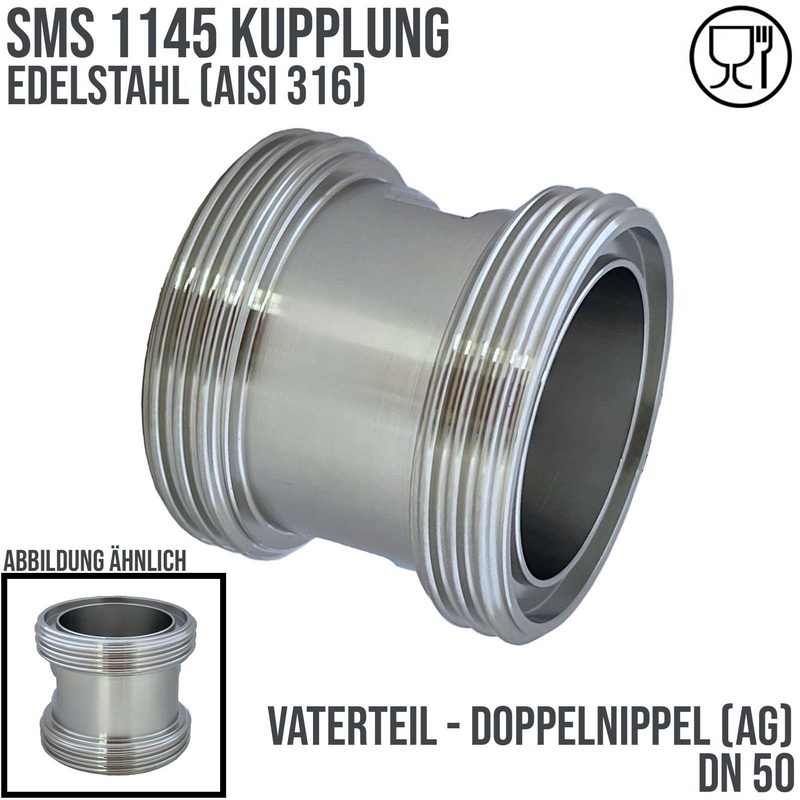 DN 50 SMS Kupplung 1145 Vaterteil VT Außengewinde Doppelnippel - PN 25 bar