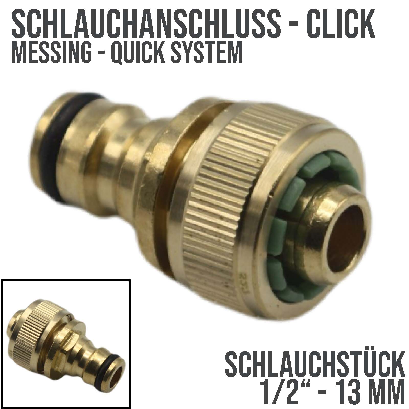 1/2" - 13 mm Schlauchanschluss Stecker Click-System Quick Connect Schlauchstück Messing (Gardena kompatibel)