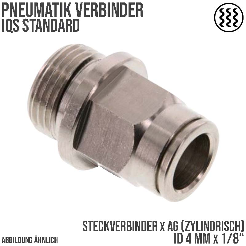 4 mm x 1/8" Pneumatik Schnell Steck Verbinder IQS MSV Messing Außengewinde zylindrisch - PN 16 bar