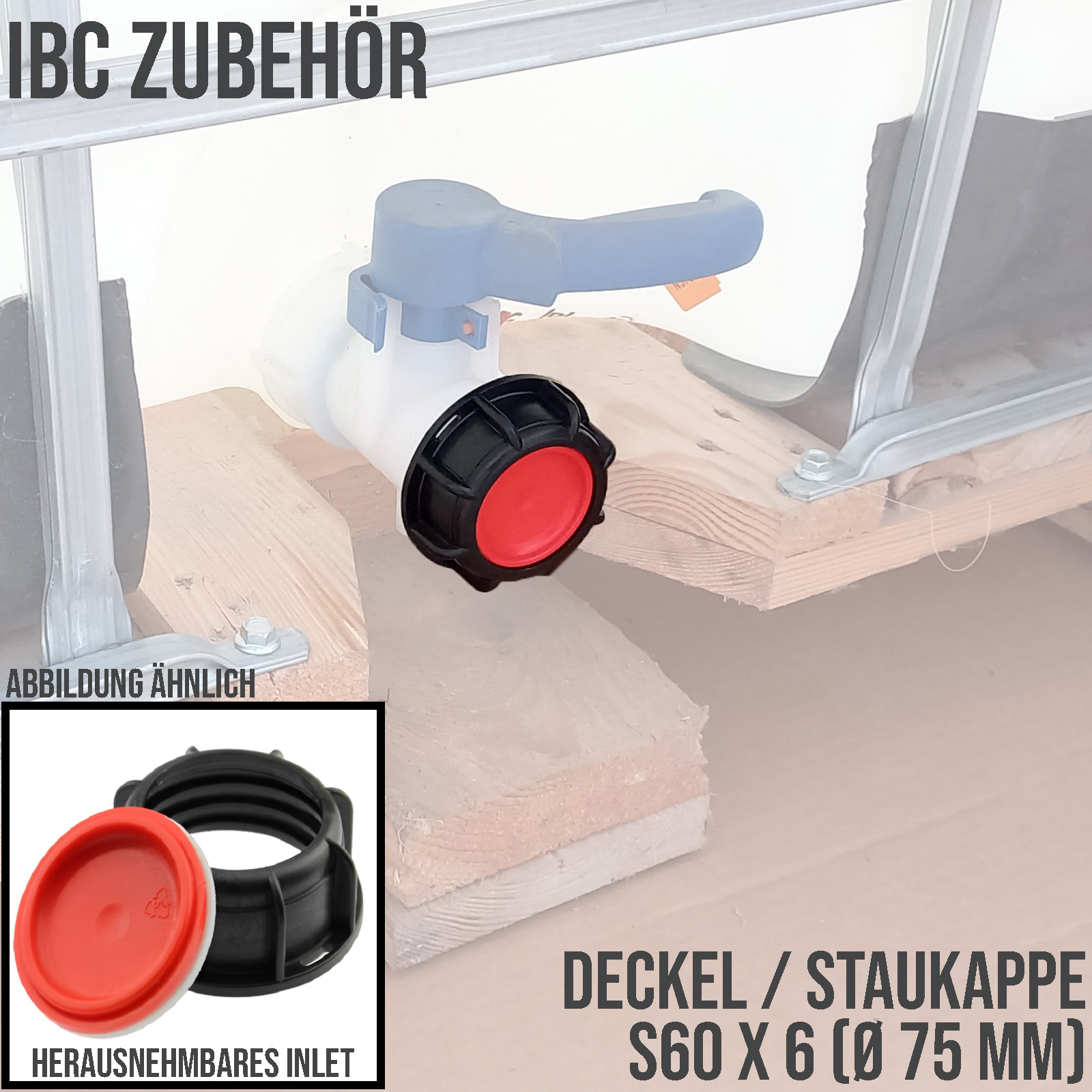 S60 x 6 (AD 75 mm) IBC Container Kappe Verschluss Deckel Stau Einlass Inlet - schwarz/rot