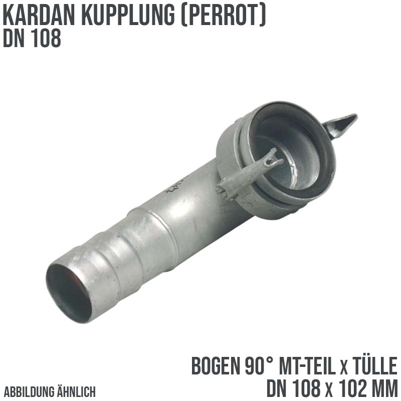 DN 108 Kardan Perrot Kupplung Bogen 90° M-Teil mit Tülle Stutzen 102 mm Gülle Schlamm Schlauch