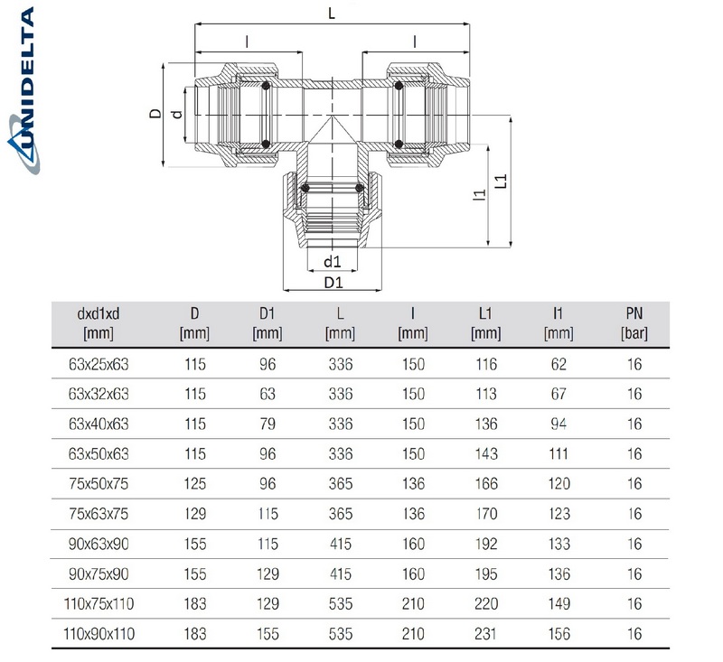 63 x 40 x 63 mm PE PP Fitting Klemm Verbinder Verschraubung Muffe reduziert T-Stück 90° DVGW - Unidelta