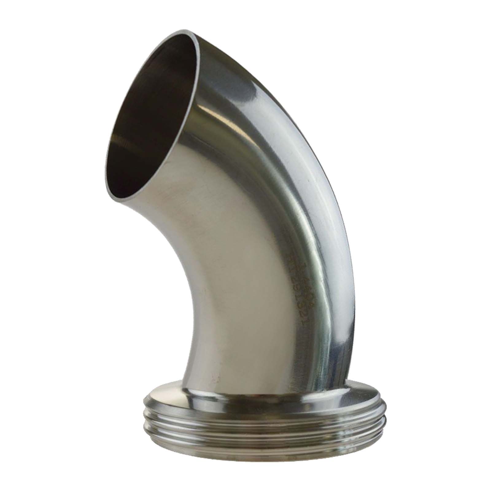 DN 80 Milchrohr Verschraubung DIN 11851 VT Vaterteil Stutzen 45° Bogen ÜWM Außengewinde Anschweißende ID x AD 81 x 85 mm - PN 25 bar