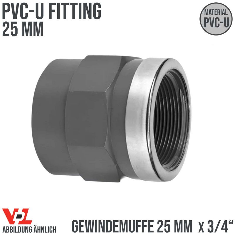 25 mm VDL PVC Klebe Fitting Gewinde Muffe Verbinder verstärkt 25 mm x 3/4" - PN 16 bar