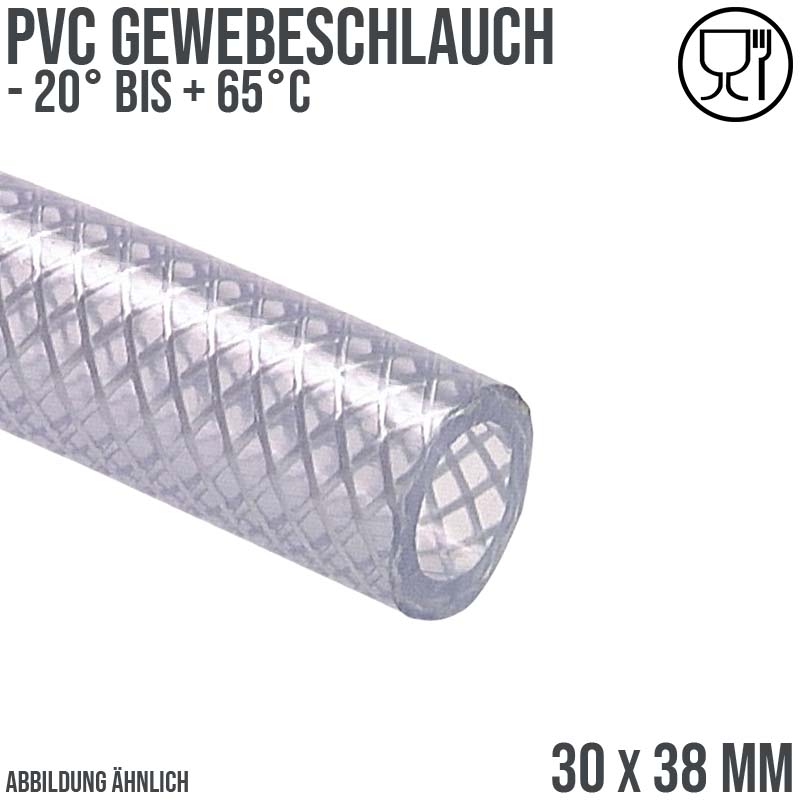 30 x 38  mm Gewebe Druckluft Universal Wasser Luft Kompressor Schlauch transparent PN 7 bar