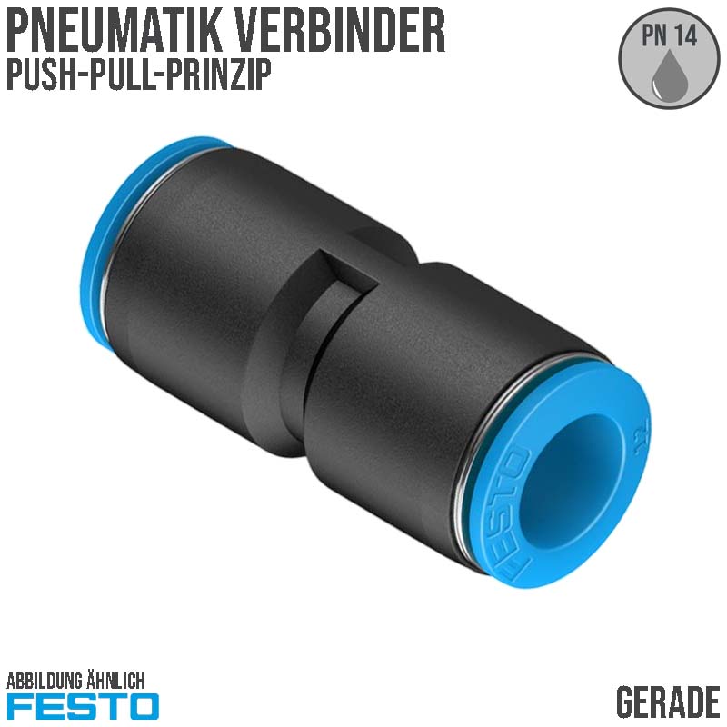 16 mm Pneumatik Schnell Steck Verbinder QS gerade blau/schwarz QS-4 (153036) - PN 14 bar