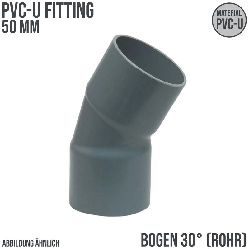50 mm PVC Klebe Fitting Bogen Winkel 30° (Rohr) Muffe Verbinder - PN 10 bar
