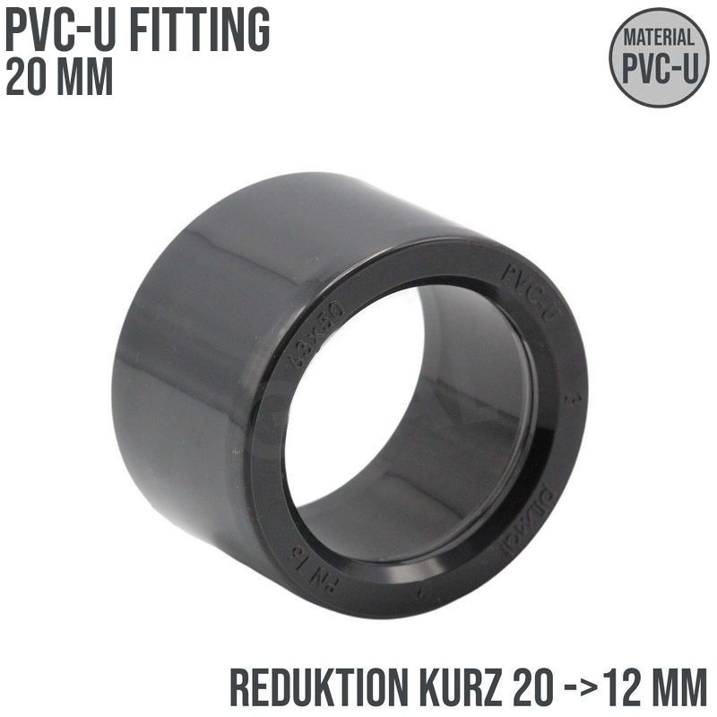 20 x 12 mm PVC Klebe Fitting Reduktion Reduzierer kurz Muffe Verbinder - PN 16 bar