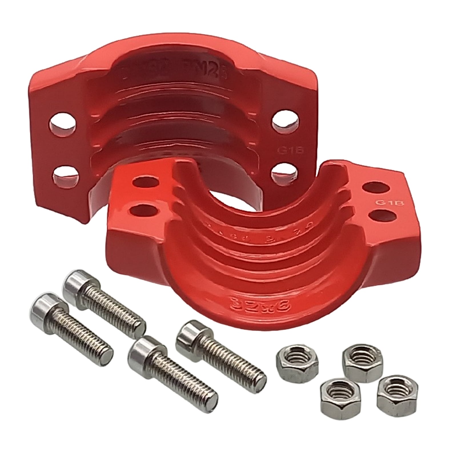 DN 75 Klemmschale Aluminium rot Spannbereich 89 - 93 mm für Schlauch ID x AD 75 x 91 mm - PN 25 bar