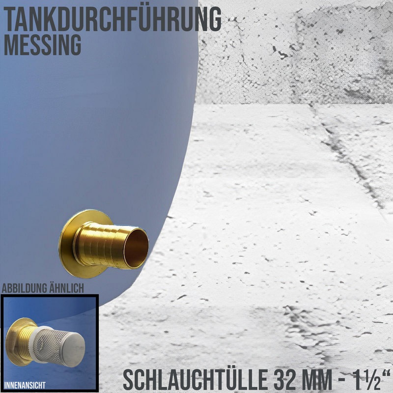 Tank Regen Tonnen Durchführung Messing Schlauch Tülle Stutzen 32mm (1 1/4") - Anschuss Set PN 10 bar