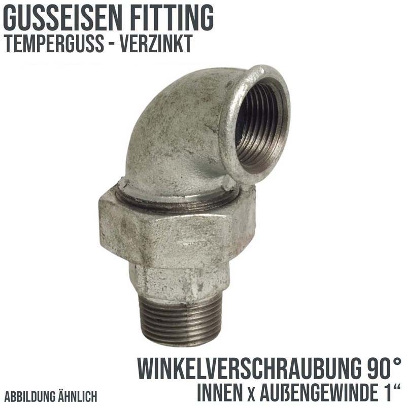 1" Gusseisen Temperguss Fitting Nr. 96 Winkelverschraubung 90° Innen x Außengewinde IG x AG DVGW PN 25 bar