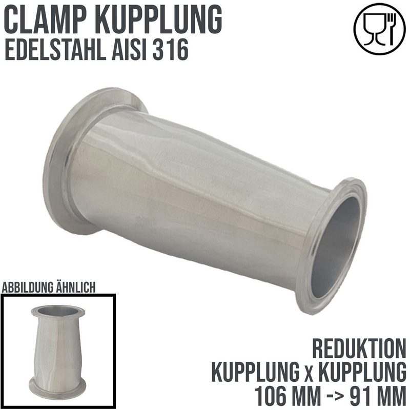 CLAMP Reduktion DIN 32676 Flansch Teller Kupplung 106 mm auf 91 mm - PN 16 bar