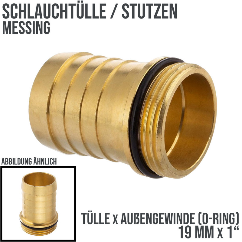 19 mm x 1" Zoll Schlauch Tülle Stutzen O-Ring Außengewinde AG Messing Fittings - PN 10 bar