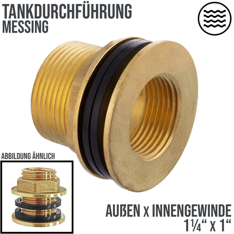 1 1/4" x 1" Tank Regen Tonnen Durchführung Messing Außen x Innengewinde  - PN 10 ba