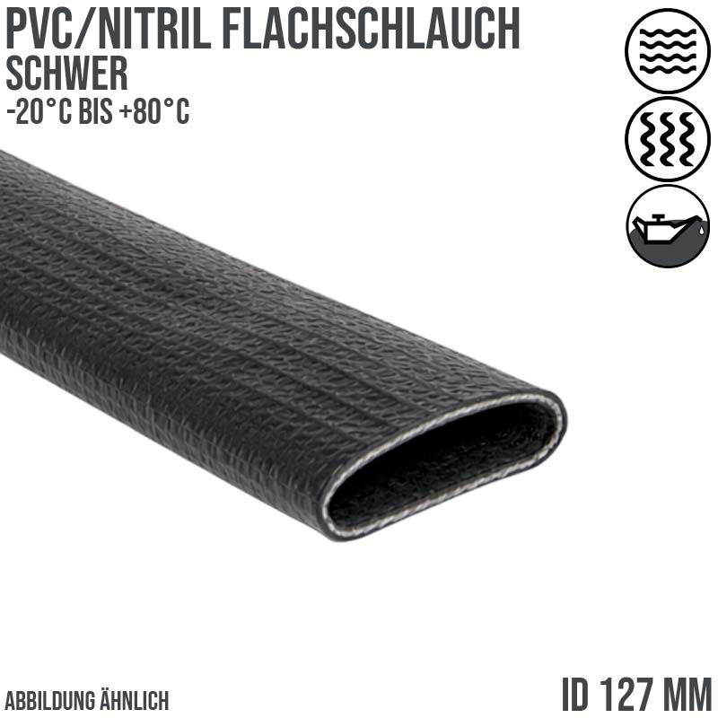 127 mm PVC Flach Schlauch Wasser Druck Luft schwer schwarz PN 14 bar - 20 m