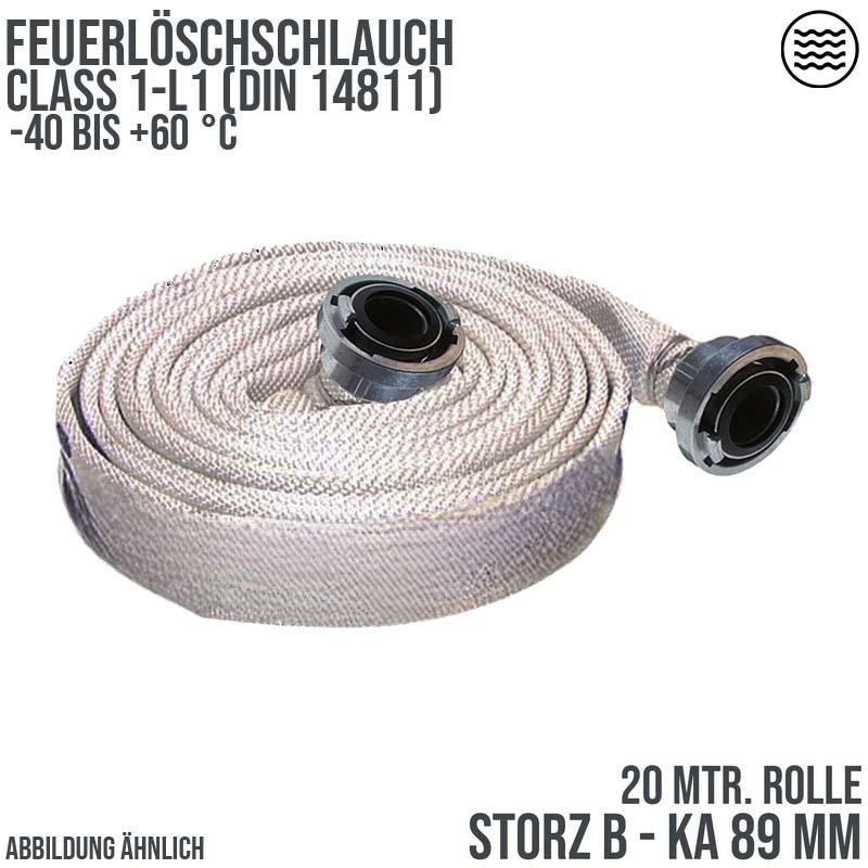 STORZ B KA 89 75 mm 3" Feuerlösch Feuerwehr Pumpen Industrie Schlauch weiß CLASS 1-L1 PN 16 bar - 20 m