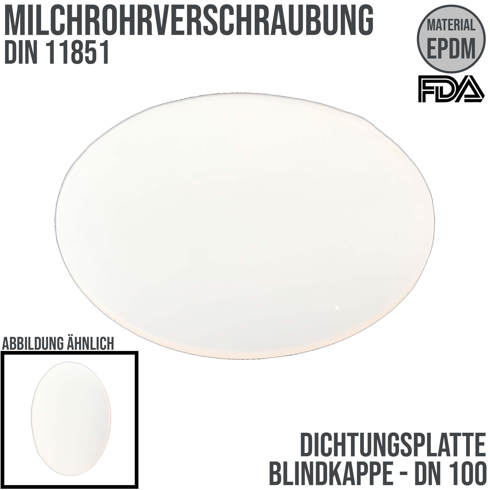 DN 100 Milchrohr DIN 11851 Dichtung Bild Platte Kappe Mutter EPDM FDA weiss