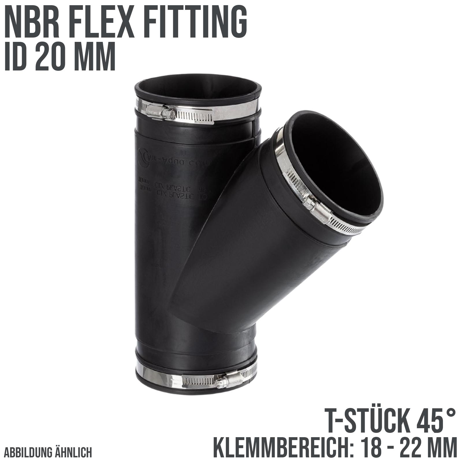 20 mm NBR Flex Fitting T-Stück 45° Verbinder Reparatur (Klemmbereich 18 - 22 mm)