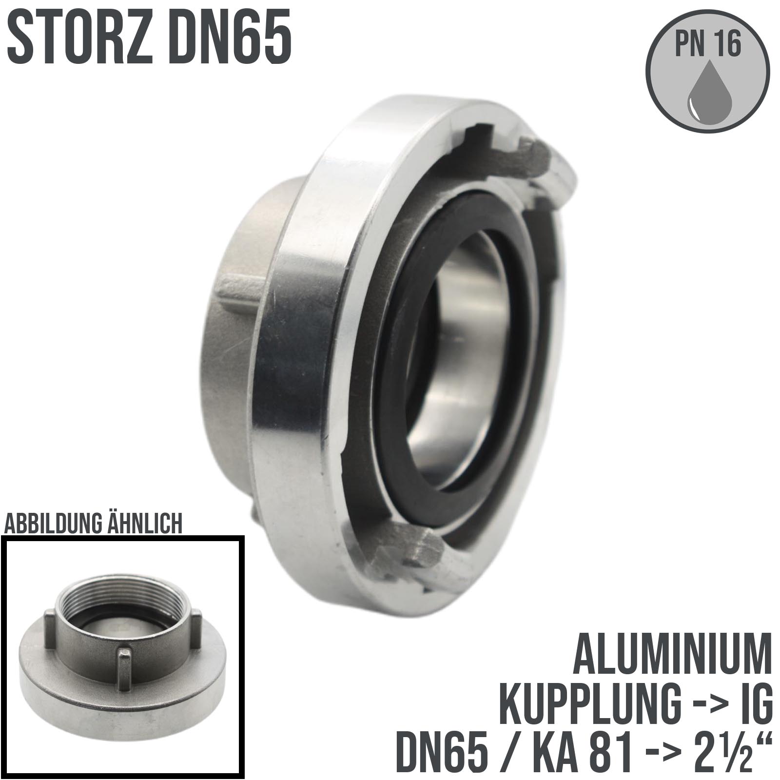STORZ DN 65 KA 81 Kupplung Innengewinde IG 2 1/2" Saug Bau Feuerwehr Schlauch Aluminium - PN 16 bar