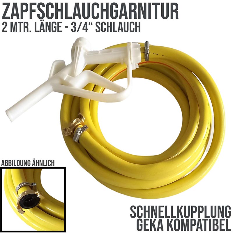3/4" 19 mm Zapf Schlauch Garnitur mit Schnellkupplung - 2 m (PP Pistole weiss) - PN 5 bar