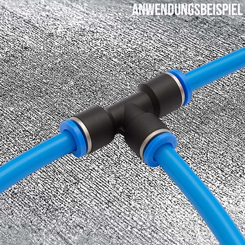 14 -> 8 mm Pneumatik Steck Verbinder IQS T-Stück 90° reduziert blau/schwarz PA PU Schlauch - PN 20 bar