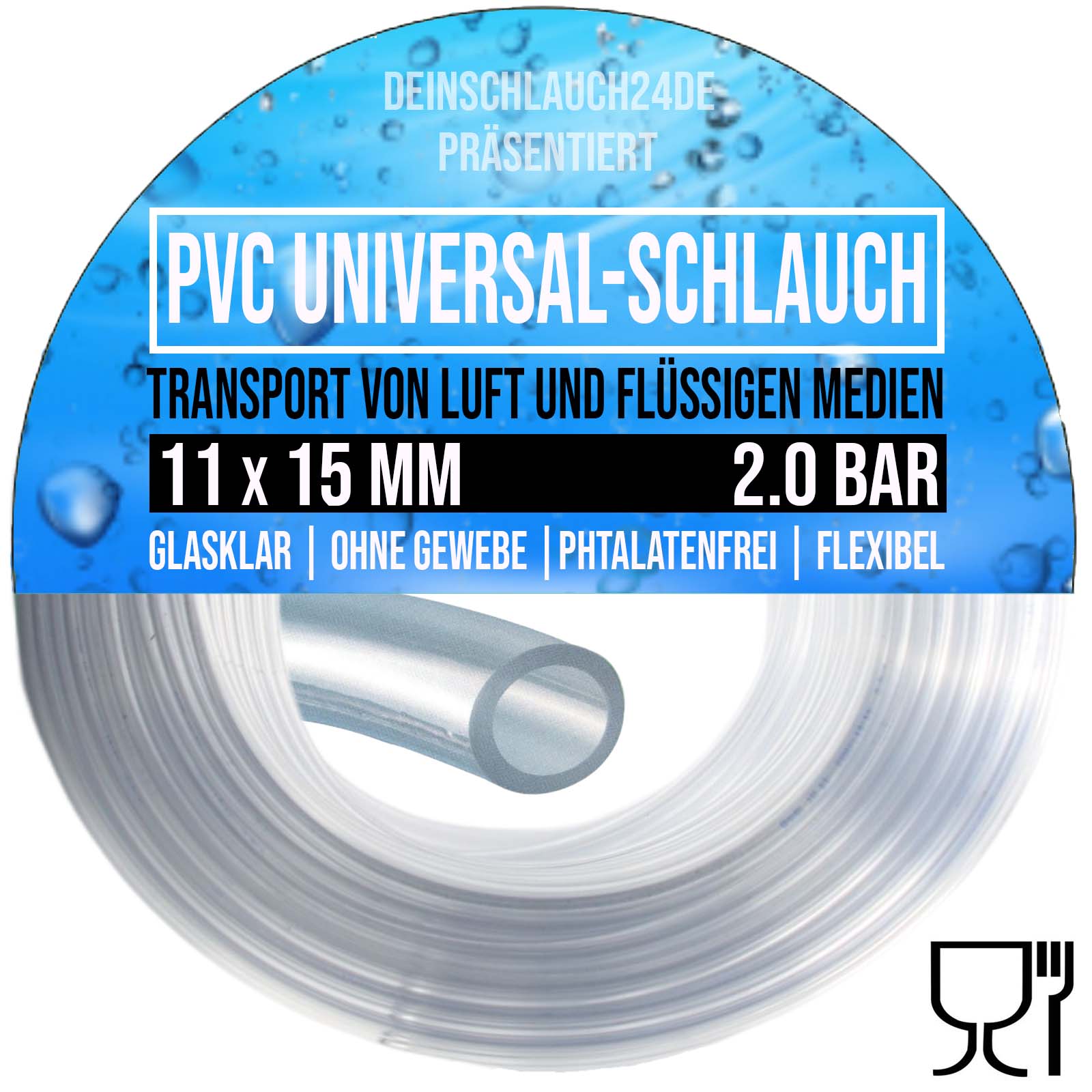 11 x 15 mm PVC Luft Filter Wasser Universal Labor Aquarium Terrarium Schlauch klar durchsichtig - PN 2 bar