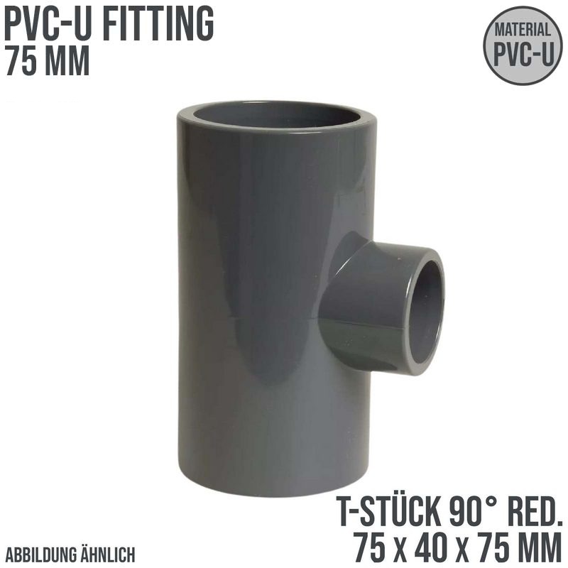 75 mm PVC Klebe Fitting T-Stück 90° Winkel reduziert 75 x 40 x 75 mm Muffe Verbinder - PN 16 bar