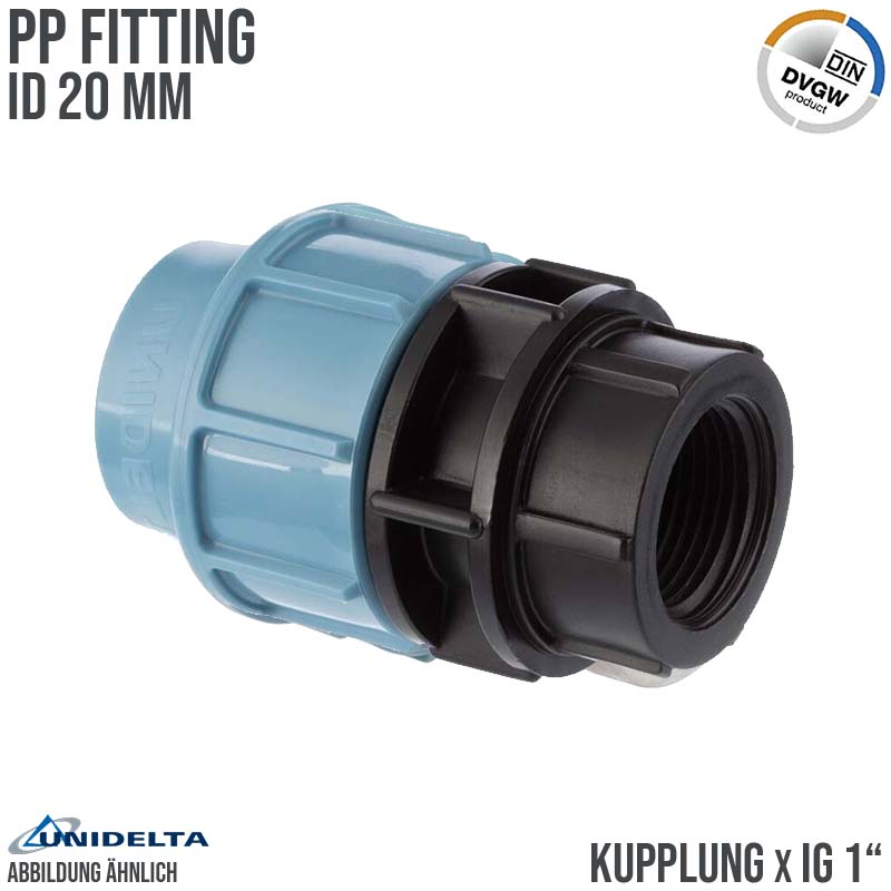 20 mm x 1" PE PP Fitting Klemm Verbinder Verschraubung Muffe Rohr Kupplung x IG DVGW - Unidelta