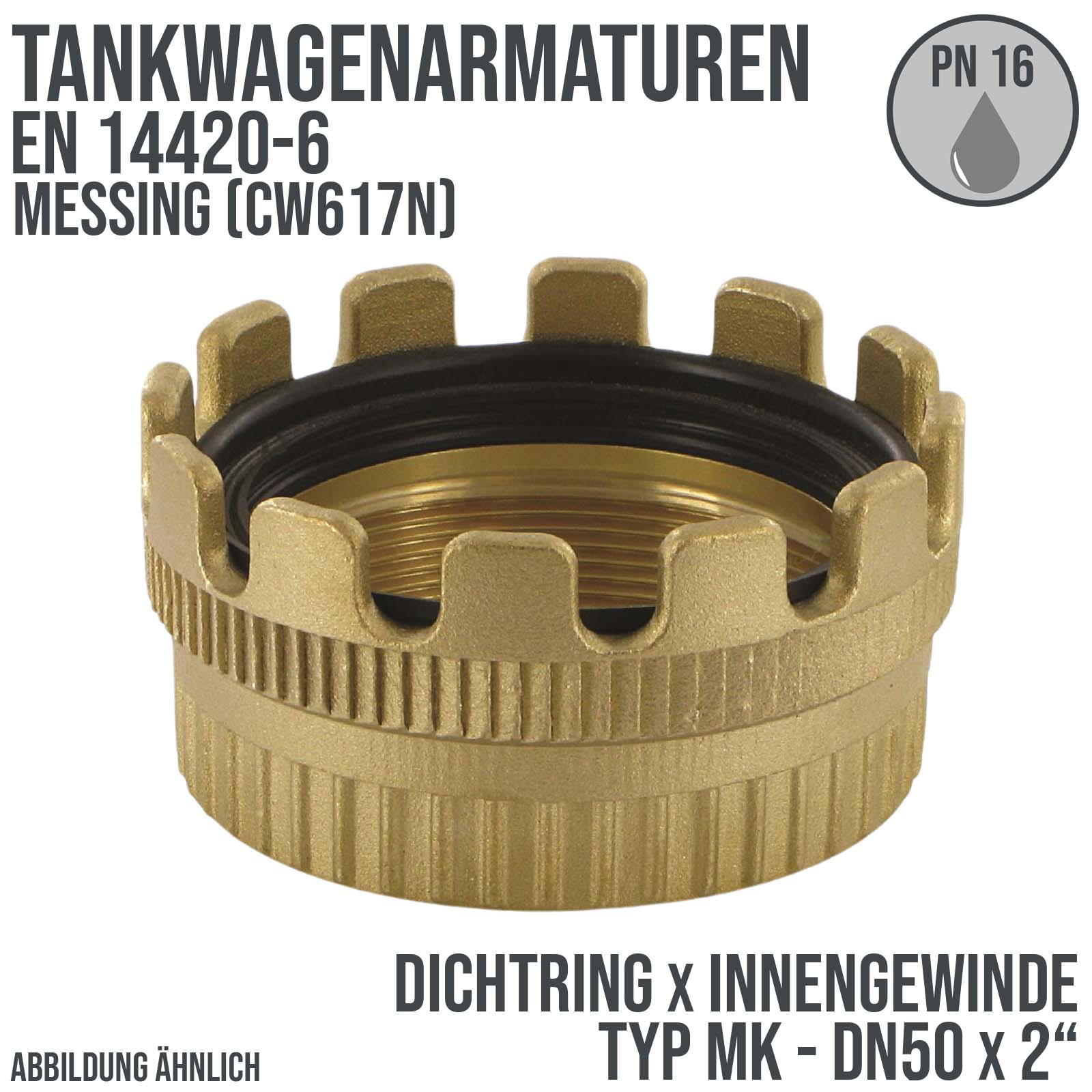 DN50 x 2" Zoll Tankwagen Dichtring Krone Typ MK mit Innengewinde Messing (CW617N) - PN 16 bar
