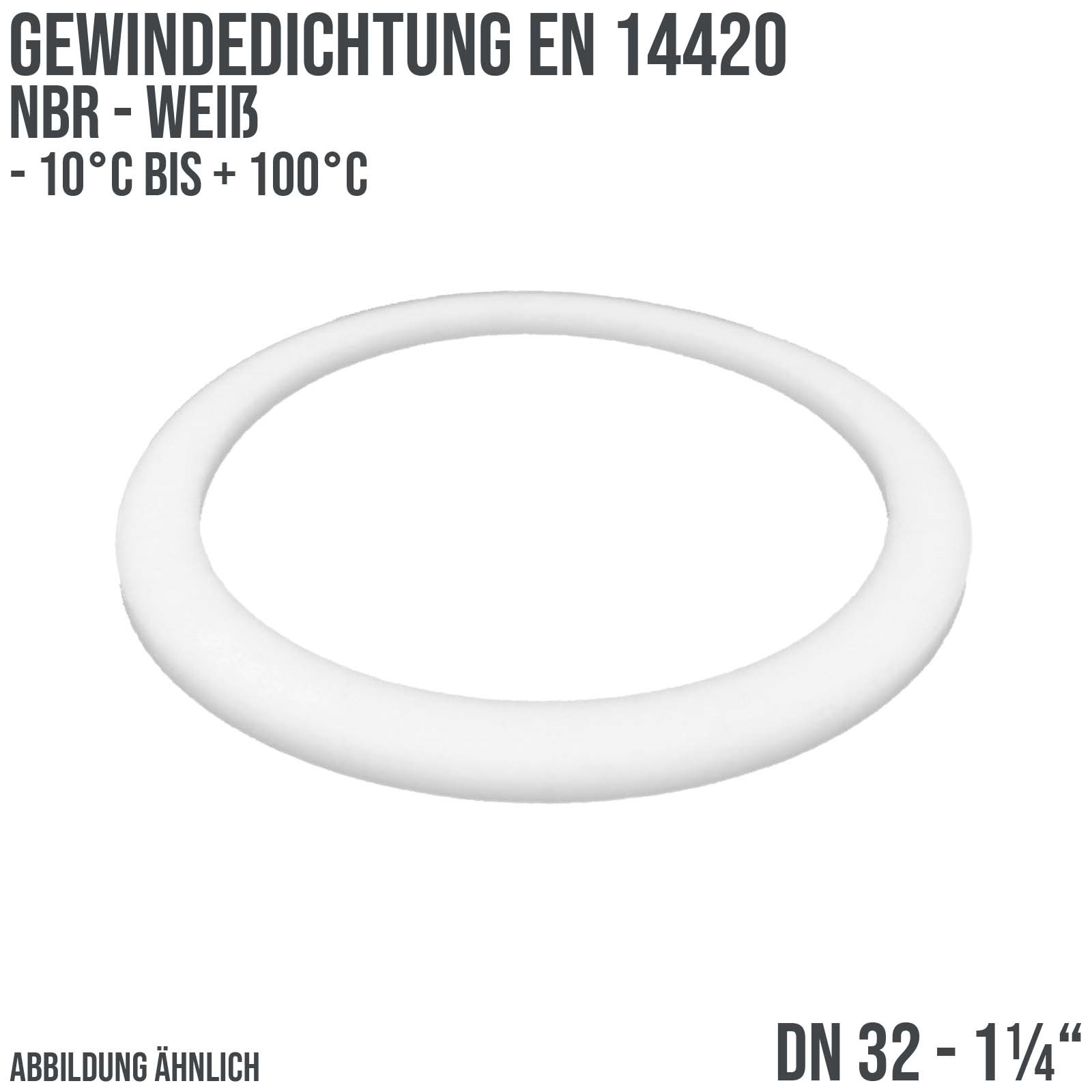 1 1/4" Zoll Gewindedichtung EN 14420 NBR weiß DN 32