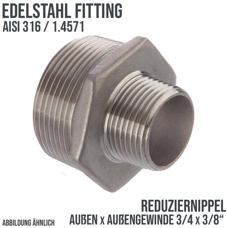 3/4" Edelstahl Fitting V4A AISI 316 Nr. 245 - Reduktionsnippel Außen x Außengewinde AG - 3/4 "x 3/8" - PN 16 bar