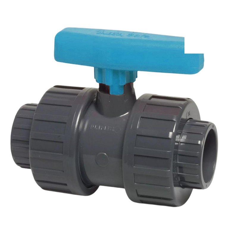 32 mm PVC Kugel Absperr Hahn Ventil beidseitige Klebemuffe Fitting PN 16 bar - blauer Griff