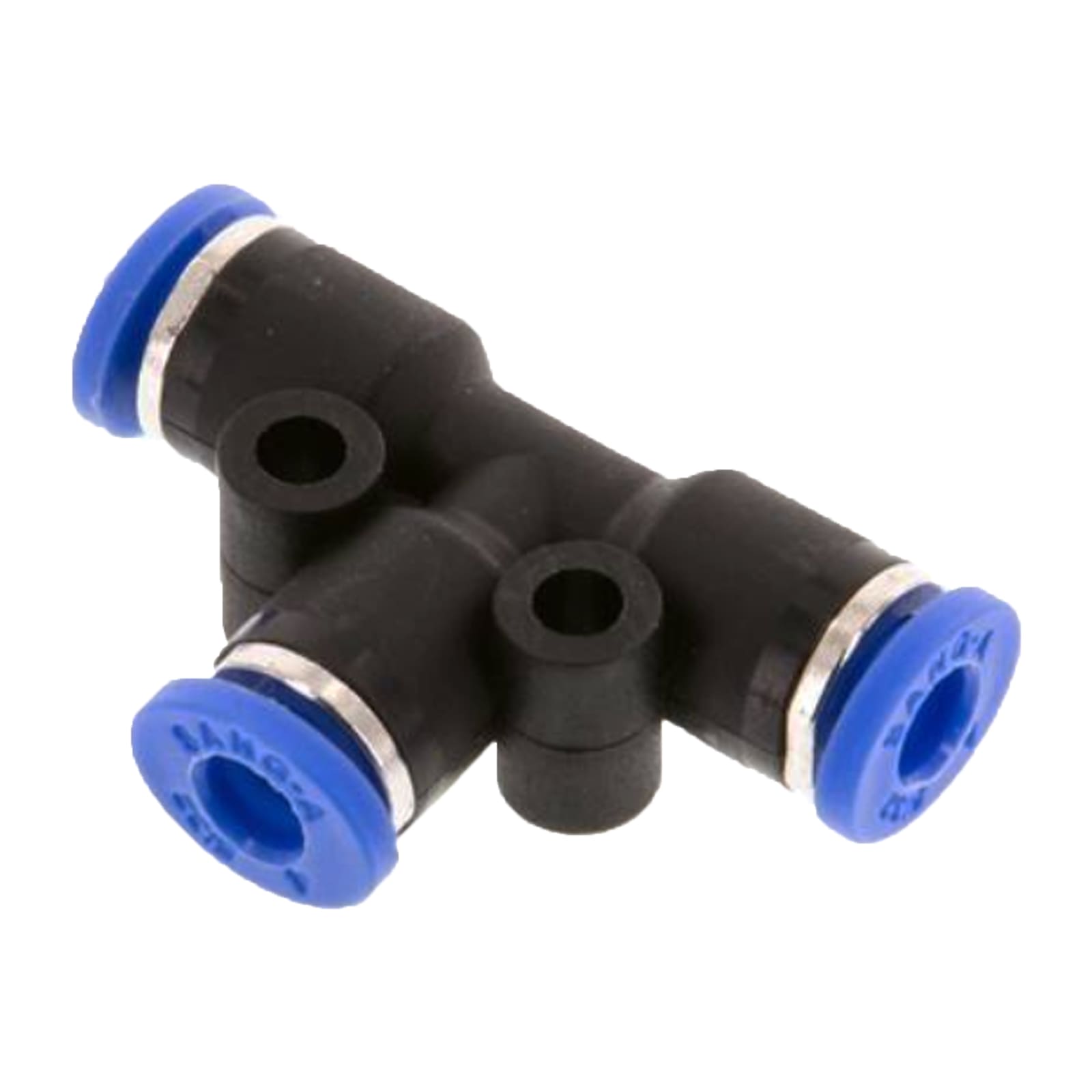 16 mm Pneumatik Schnell Steck Verbinder IQS T-Stück 90° blau/schwarz PA PU Schlauch - PN 20 bar