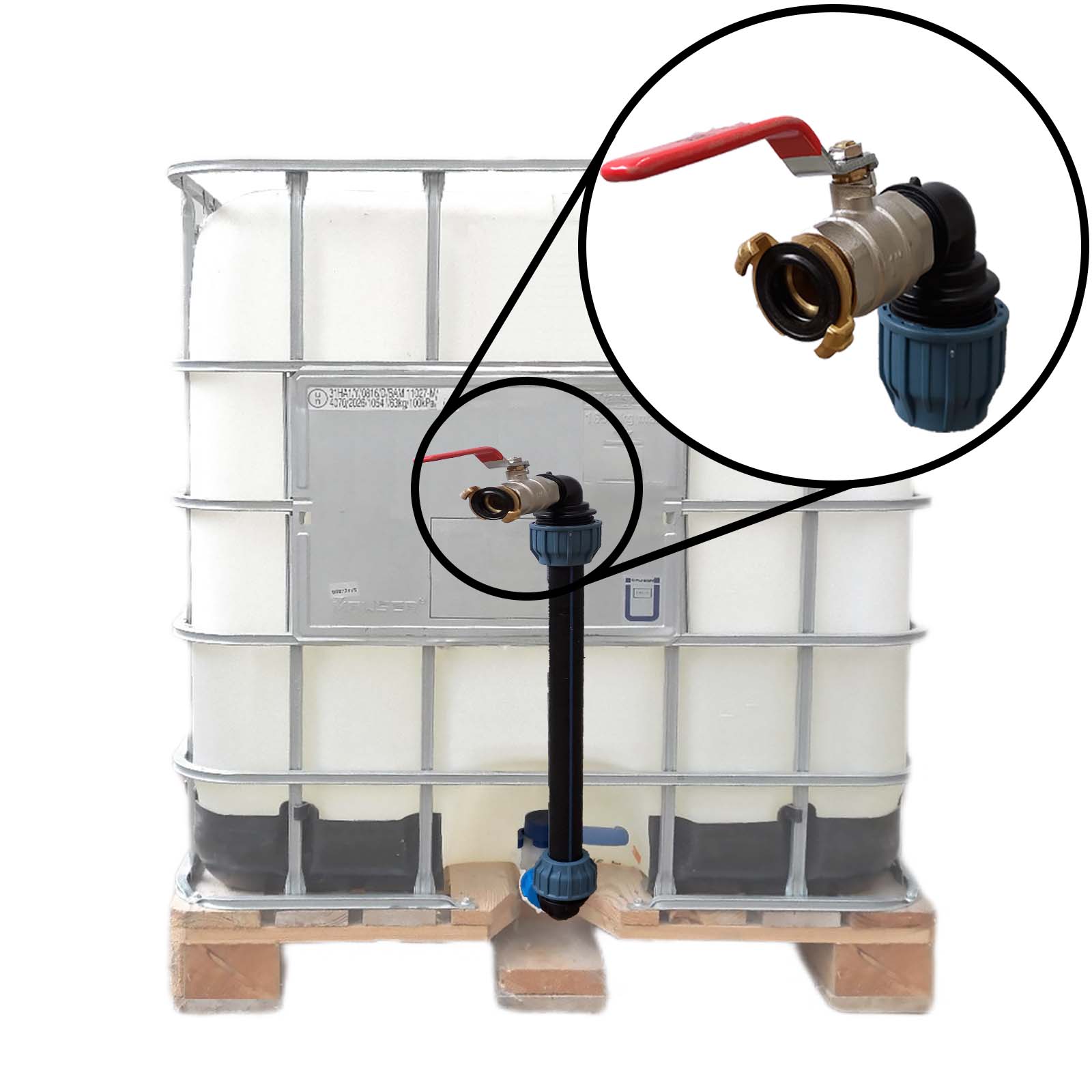 IBC Container Anschluss Set Schwanenhals Kugelhahn 1" Schnellkupplung (GEKA kompatibel)