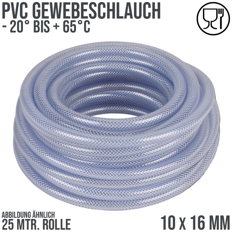 10 x 16 mm Gewebe Druckluft Universal Wasser Luft Kompressor Schlauch transparent PN 21 bar - 25 m