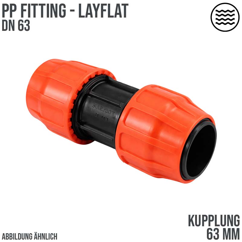 63 mm PE PP Fitting Layflat Klemm Verbinder Kupplung Flach Schlauch - PN 10 bar