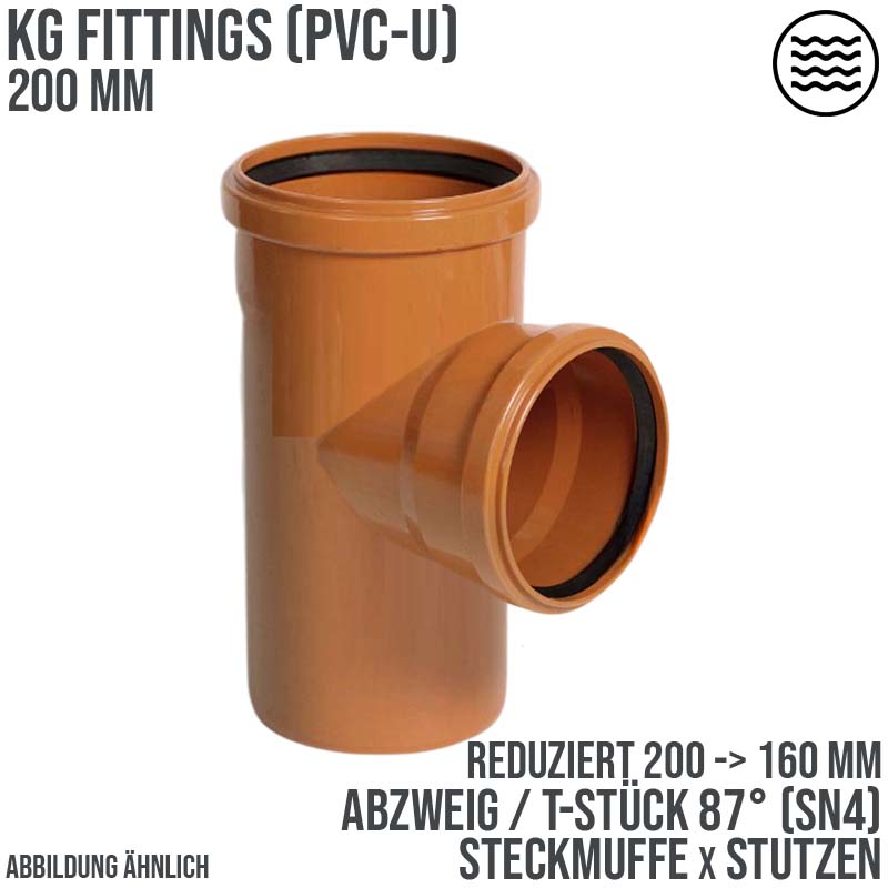 200 x 125 mm PVC T-Stück 87° red. Abzweig Abfluß Abwasser HT KG Rohr SN4 Steckmuffe x Stutzen rostbraun
