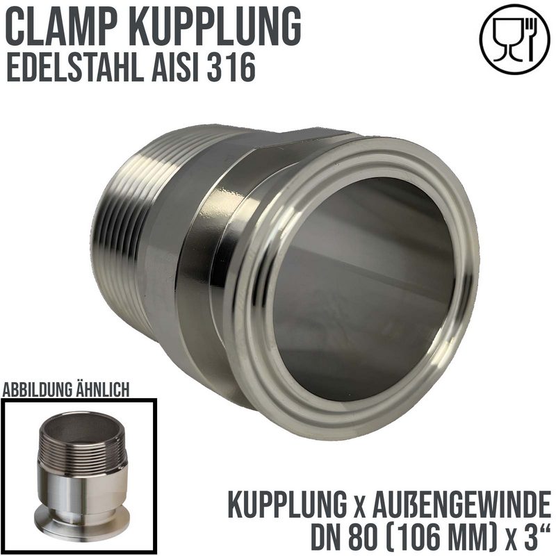 DN 80 CLAMP Kupplung 106 mm DIN 32676 Außengewinde AG 3" - PN 16 bar