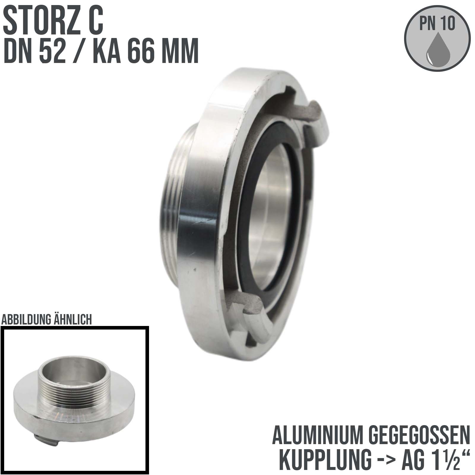 STORZ C DN 52 KA 66 Kupplung Außengewinde AG 1 1/2" Saug Bau Feuerwehr Schlauch Aluminium - PN 10 bar