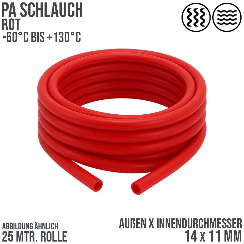 14 x 11 mm Polyamid PA Pneumatik Schlauch rot - PN 16 bar - 25 m