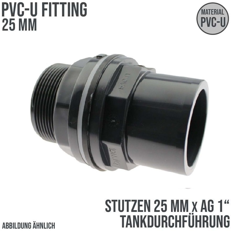 25/32 mm x 1" Zoll PVC-U Tankdurchführung Klebestutzen auf Klebemuffe x Außengewinde AG - PN 10 bar