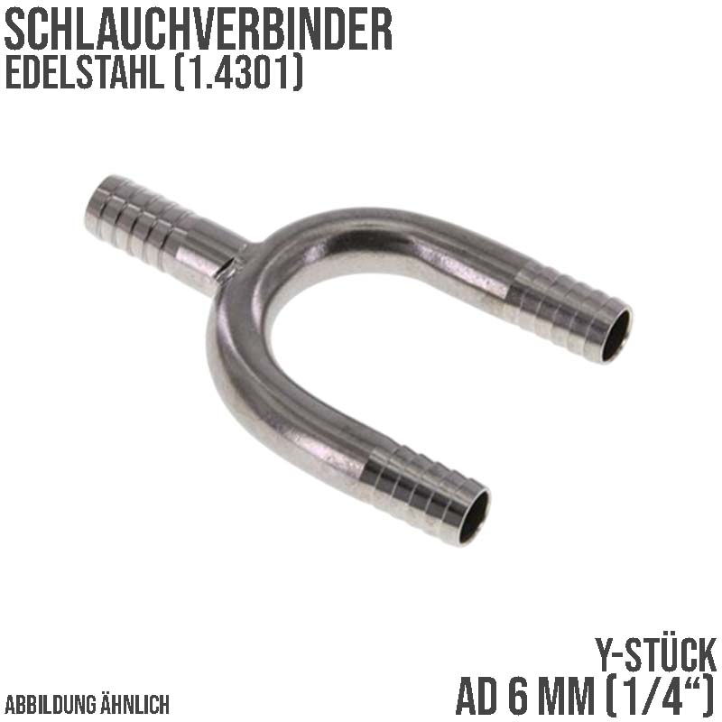 6 mm - 1/4" Zoll 90° Y-Stück Schlauch Verbinder Verteiler Tülle Kupplung Reparatur Edelstahl VA 1.4301