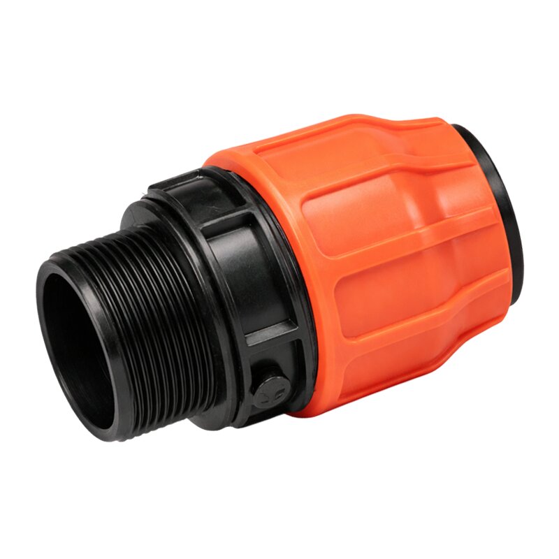 63 mm x 2 1/2" PE PP Fitting Layflat Klemm Verbinder Kupplung x Außengewinde AG Flach Schlauch - PN 10 bar