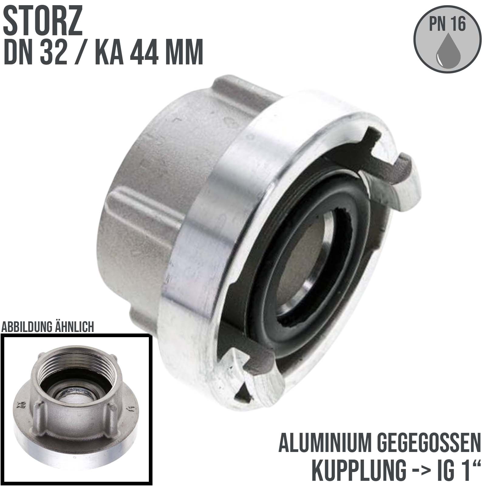 STORZ DN 32 KA 44 Kupplung Innengewinde IG 1" Saug Bau Feuerwehr Schlauch Aluminium - PN 16 bar