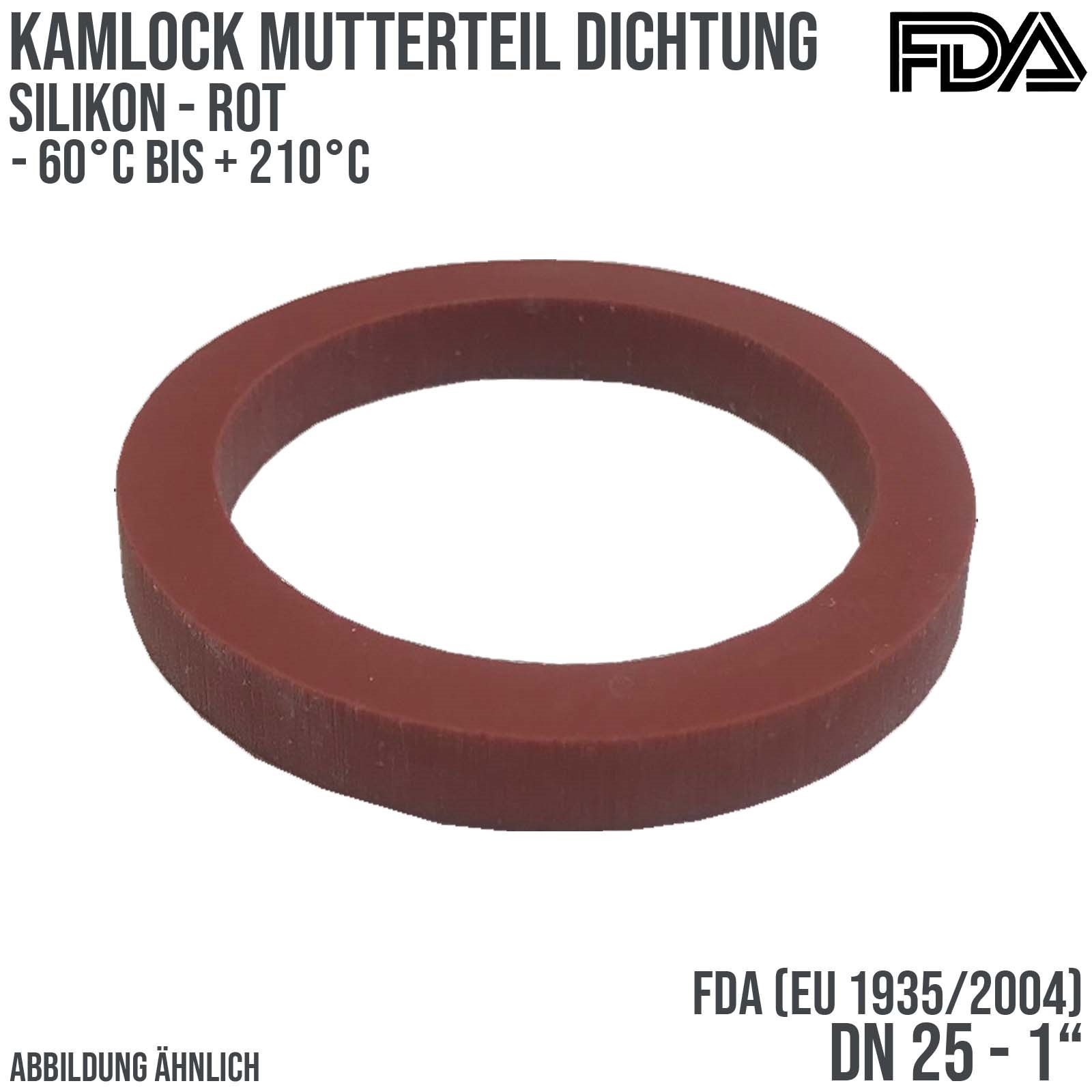 1" Zoll Kamlock Dichtung Mutterteil Kupplung Silikon FDA EU 1935/2004 rot DN 25