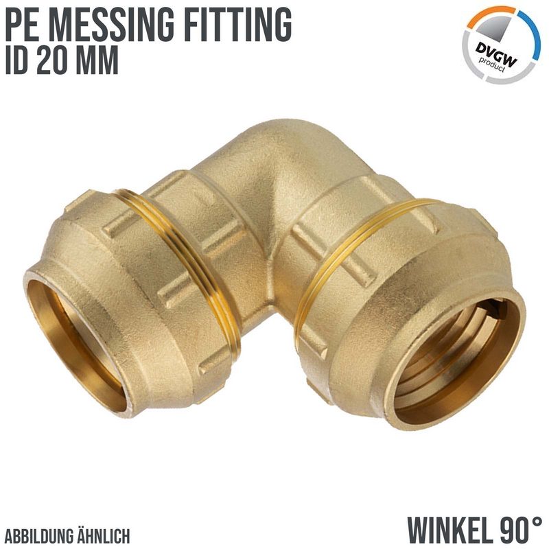 20 mm PE Fitting Klemm Verbinder Messing Verschraubung Muffe Winkel 90° DVGW - PN 16 bar