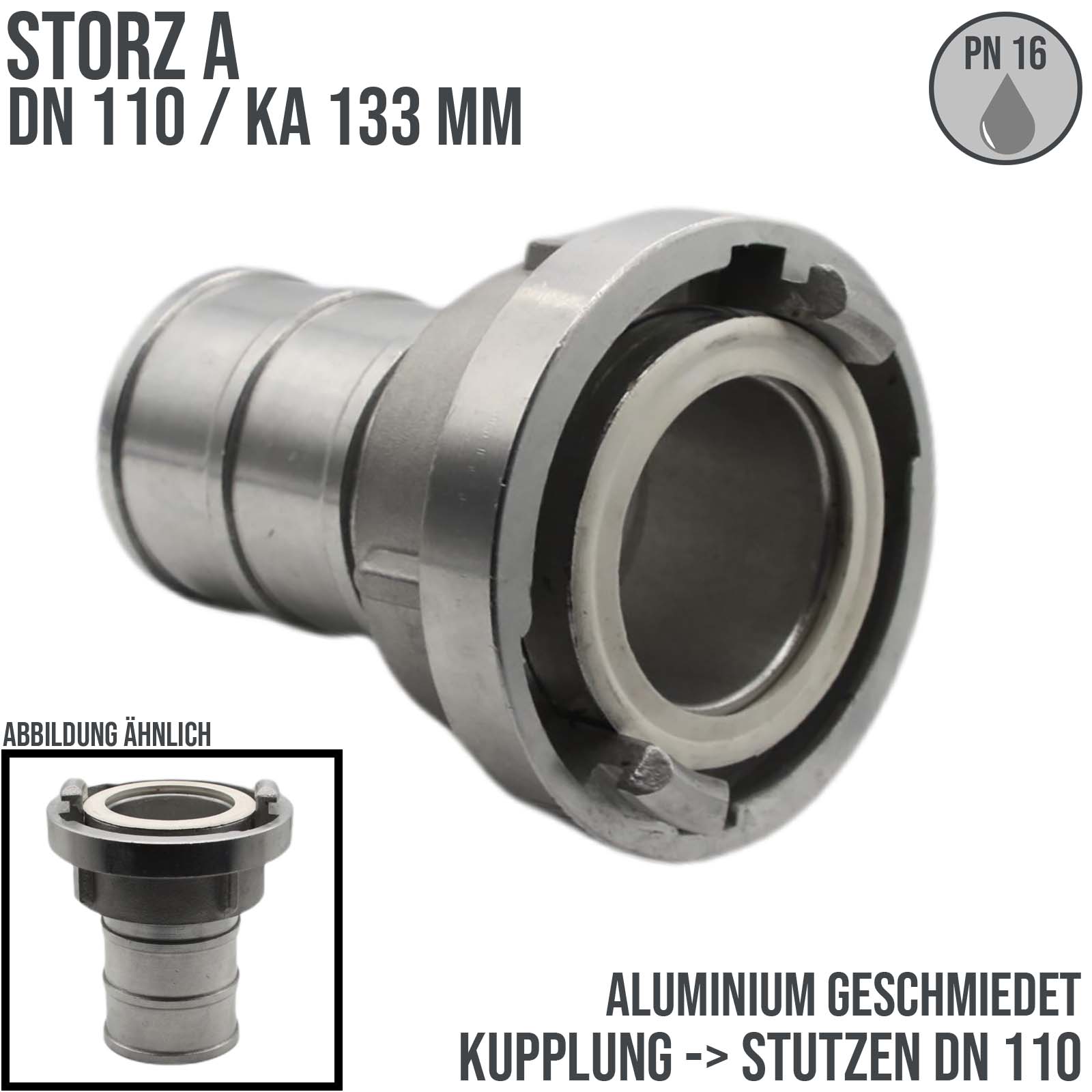 STORZ A DN 110 KA 133 Saug Kupplung -> Stutzen Tülle 110 mm Bau Feuerwehr Schlauch - PN 16 bar