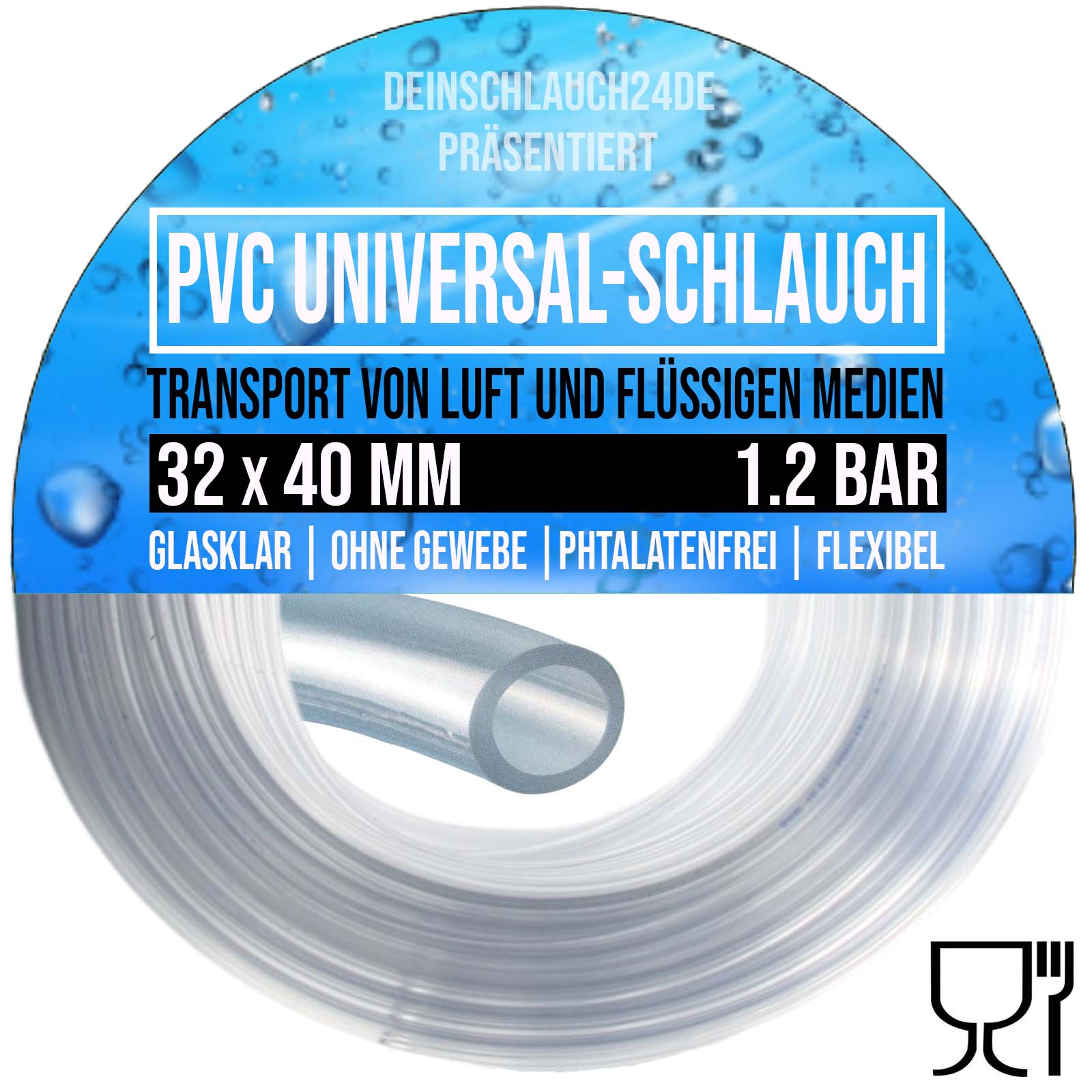 32 x 40 mm PVC Luft Filter Wasser Universal Labor Aquarium Terrarium Schlauch klar durchsichtig - PN 1,2 bar