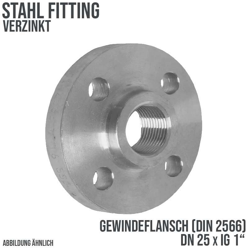 DN 25 x 1" Gewinde Flansch Innengewinde IG Stahl verzinkt DIN 2566 - PN 16 bar